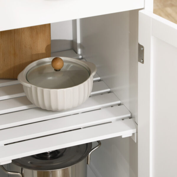 Rolling Kitchen Cart, Bar Cart on Wheels with Wine Rack, Drawer, Open Shelves, Cabinet and Faux Marble Top, Kitchen Island with Storage, White