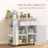 Kitchen Island with Power Outlet and Drop Leaf, Rolling Kitchen Cart with 2 Drawers and Adjustable Shelves, White