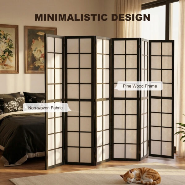 6 Panel Room Divider, 5.6 ft Folding Wall Divider Room Partition for Home Office, Bedroom, Living Room, Black