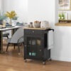 ZPMb9c19494d459bb.jpg Rolling Kitchen Cart with Drawer and Glass Door Cabinet, Kitchen Island on Wheels with Towel Rack, Black