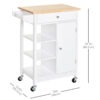 Modern Rolling Kitchen Island Cart with Drawer, Natural Wood Top, Towel Rack, Door Storage Cabinet, White