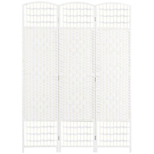 3 Panel Folding Room Divider, Portable Privacy Screen, Wave Fiber Room Partition for Home Office, White