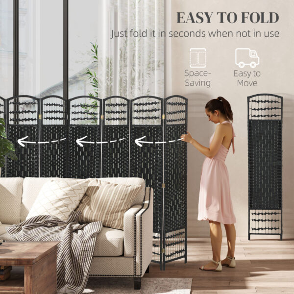 Zpb2d419bbcb67613.jpg 8‑Panel Folding Room Divider | Portable Privacy Screen & Wave Fiber Partition – Black