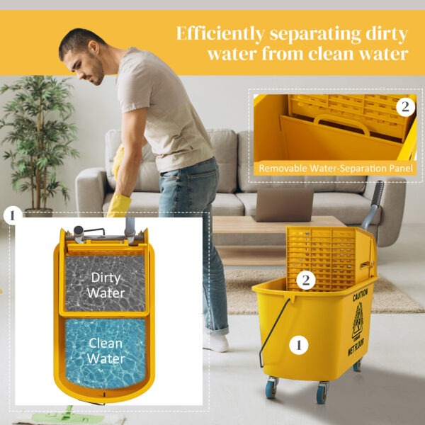 Zq534519b9e08defe.jpg Mop Bucket with Wringer on Wheels for Floor Cleaning, 21 Quart Side Press Wringer with Handle and Mop, Yellow