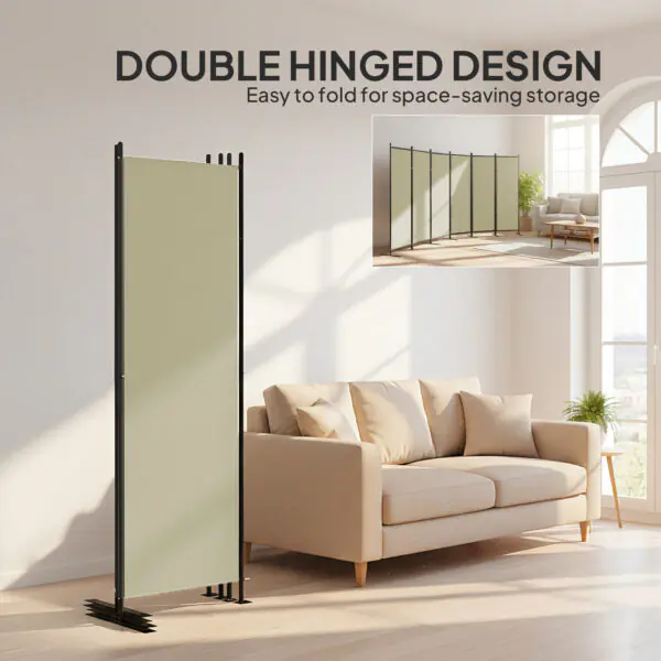 6 Panel Room Divider, 6 Ft Folding Privacy Screen, Portable Freestanding Partition Wall Divider, Beige