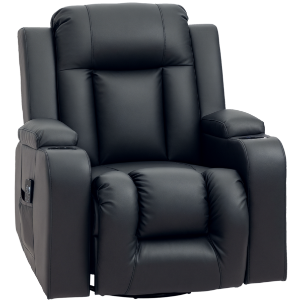 aDd70619746da7e0c.png Swivel Massage Recliner Chair Rocker, Overstuffed Manual Reclining Sofa, PU Leather Rocking Chair with Side Pockets, Cup Holders, for Living Room, Nursery, Black