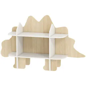 aSBa9b19bda537eba.jpg Qaba Dinosaur Themed Kids Bookshelf, 2 Tier Kids Bookcase, for Playroom, Bedroom, Living Room, Kids Room, Natural