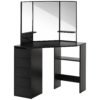 Corner Vanity Desk with Mirror, Makeup Vanity Table with 5 Drawers and Open Shelves, Dressing Table with 3-piece Mirror for Bedroom, Black