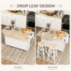 Kitchen Island on Wheels with Drop Leaf, Charging Station, Rolling Kitchen Cart with Wood Top, Adjustable Shelf, White