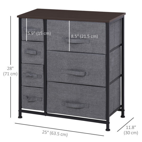 Dresser for Bedroom with 7 Drawers, Chest of Drawers with Metal Frame, Fabric Dresser for Living Room, Dark Grey
