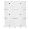4-Panel Wall Partition Room Separator with 3 Storage Shelves Foldable Design Wooden Frame 5.6FT White