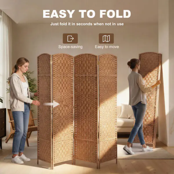 azTbfc19c4c9411d3.jpg 6ft Folding Room Divider, 4 Panel Wall Partition with Wooden Frame for Bedroom, Home Office, Natural