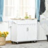 Rolling Kitchen Island with Storage Drawers, Kitchen Cart with Rubber Wood Top, Cabinet & Towel Rack, White
