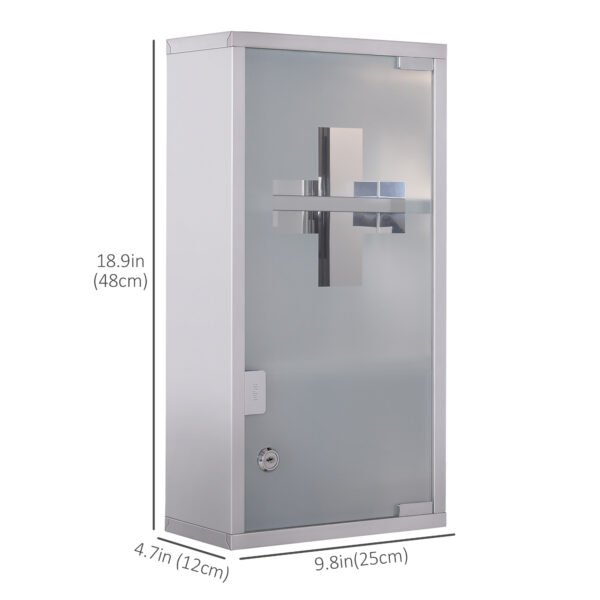 Wall Mount Medicine Cabinet Bathroom Cabinet with 2 Shelves, Stainless Steel Frame and Glass Door, Lockable with 2 Keys