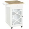 Kitchen Cart on Wheels, Rolling Kitchen Island with Drawer, Glass Door, Towel Rack and Adjustable Shelf, White