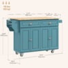 Kitchen Island with Storage, Rolling Kitchen Island with Drop Leaf, Rubber Wood Top and Adjustable Shelves, Light Blue