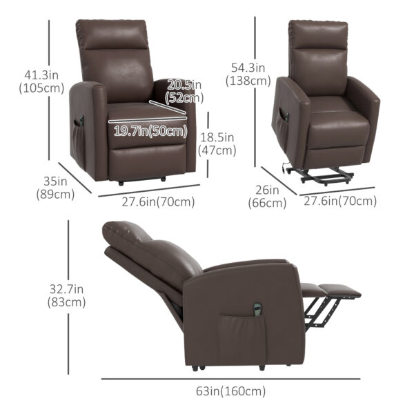 Power Lift Recliner Chair with Remote Control Side Pocket for Living Room Home Office Study Brown