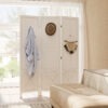 56.9" 3 Panel Wooden Room Divider with Pegboard Display, Folding Privacy Screen for Home Office, White