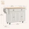 Kitchen Island with Storage, Rolling Kitchen Island with Drop Leaf, Rubber Wood Top and Adjustable Shelves, Cream White