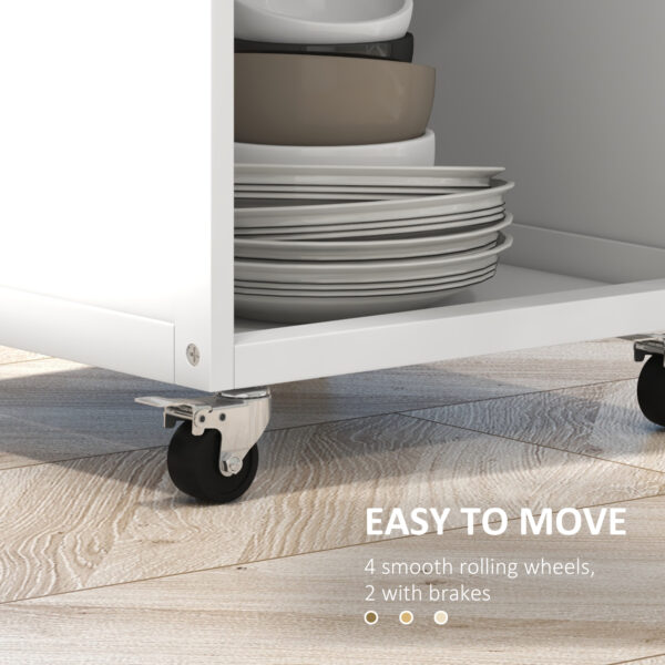 Kitchen Cart on Wheels, Rolling Kitchen Island with Drawer, Glass Door, Towel Rack and Adjustable Shelf, White