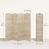 6 Ft Tall Folding Room Divider, 4 Panel Portable Privacy Screen, Hand-Woven Partition Wall Divider, Light Oak