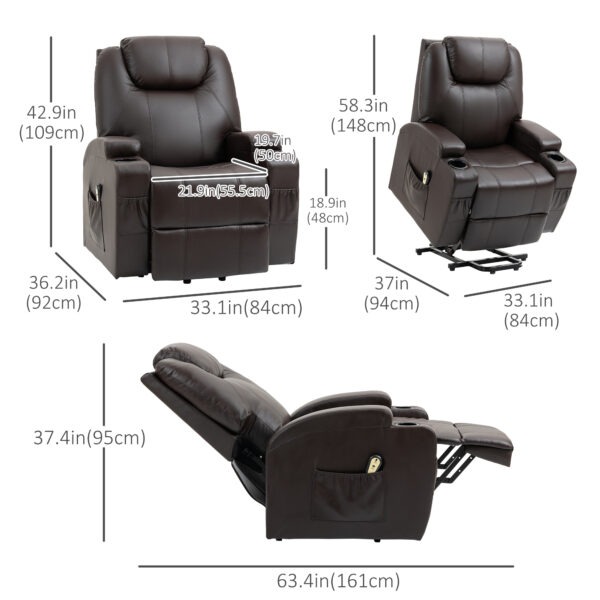 Power Lift Recliner Chair for Elderly, PU Leather Lift Chair with Footrest, Remote Control, Side Pockets and Cup Holders, Reclining Sofa for Living Room, Brown
