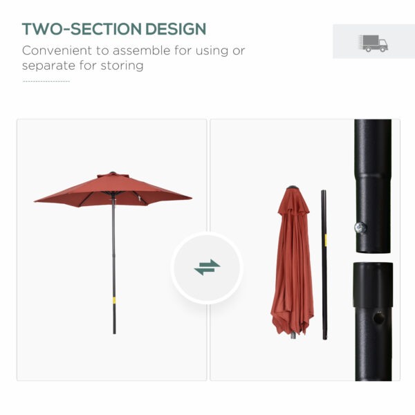 6.6FT Patio Umbrella, Outdoor Parasol with 6 Solid Ribs, Wine Red