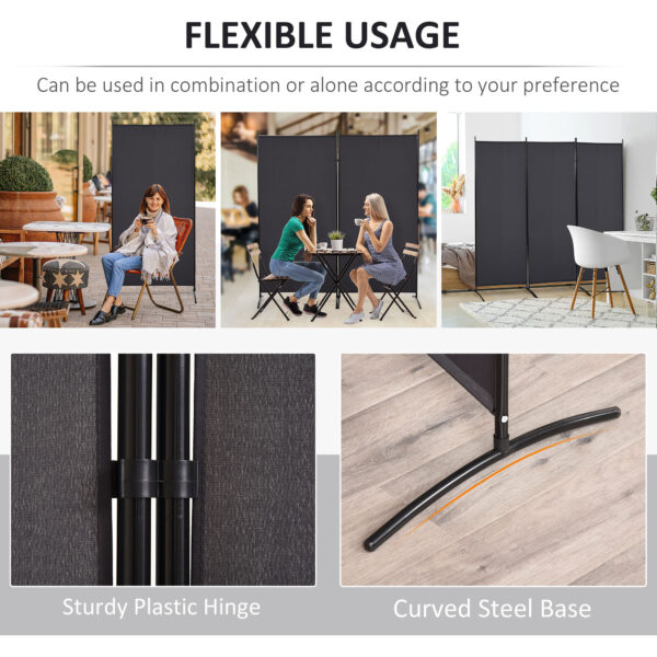 6' 3 Panel Room Divider, Double Hinged Folding Wall Divider, Indoor Privacy Screen for Home Office,  Charcoal Grey