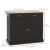 Kitchen Island with Drop Leaf, Rolling Kitchen Cart with 2 Drawers, Adjustable Shelves and Wood Countertop, Black