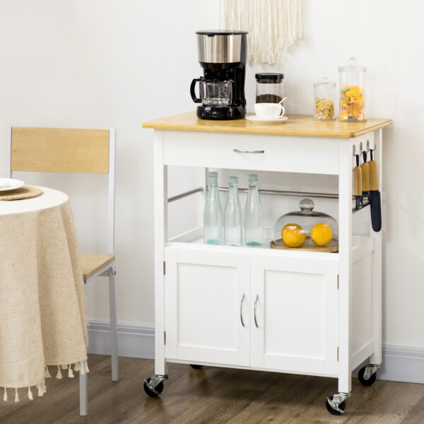 cAx90f1970fa98207.jpg Kitchen Cart, Utility Trolley, Small Kitchen Island with Storage Drawer & Side Hooks for Dining Room, White