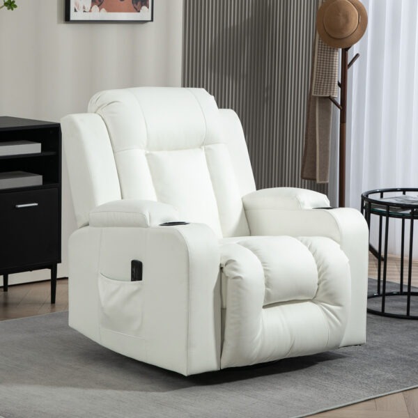 cHI8bb194948bf157.jpg Swivel Massage Recliner Sofa, Overstuffed Manual Reclining Sofa, PU Leather Rocking Chair with Side Pockets, Cup Holders, for Living Room, Nursery, Cream White