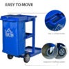 Commercial Janitorial Cart with 3 Tier Shelves, Professional Cleaning Cart with Rubbish Bag with Lid and Mop Mount for Hotel, Restaurant, Office, Blue