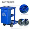 Commercial Janitorial Cart with 3 Tier Shelves, Professional Cleaning Cart with Rubbish Bag with Lid and Mop Mount for Hotel, Restaurant, Office, Blue