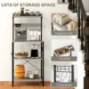 Kitchen Baker's Rack with Power Outlet, Coffee Bar Station with Adjustable Shelves and Hooks, Distressed Grey