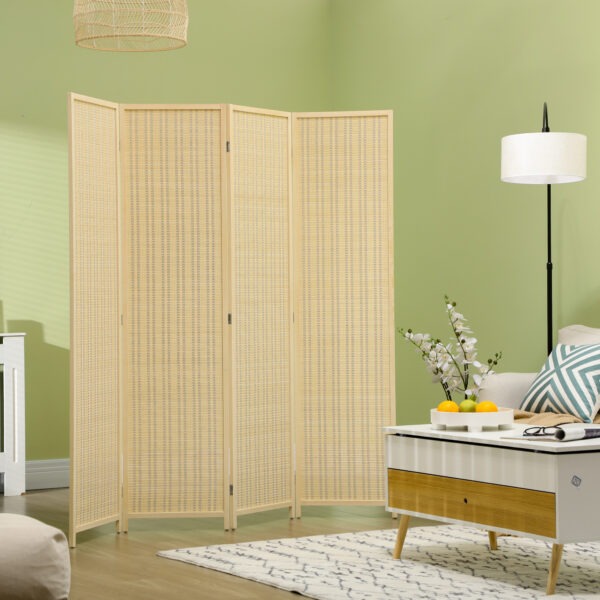Woven Bamboo Room Divider, 4 Panel Folding Indoor Privacy Screens for Home Office, 71"x71"x0.6", Natural
