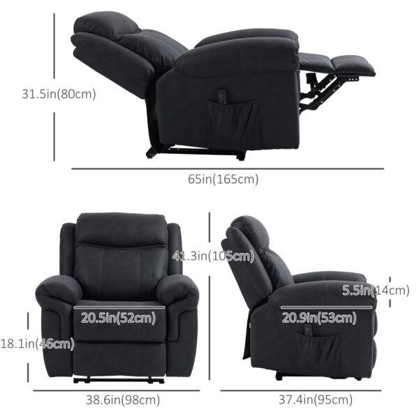 Manual Recliner Chair with Vibration Massage, Side Pockets, Microfibre Reclining Chair Nursing Chair for Living Room, Black