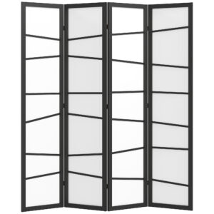 5.6ft Folding Room Divider, 4 Panel Wall Partition with Wood Frame for Bedroom, Home Office, White