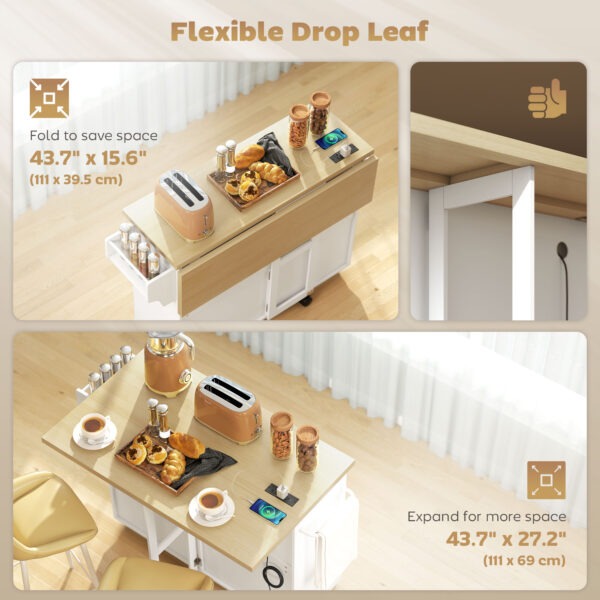 ccE45f19b9e5c0302.jpg Kitchen Island with Storage, Rolling Kitchen Cart with Charging Station, Drop Leaf, Spice Rack, Towel Rack, Drawers