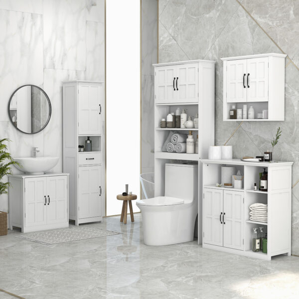 cct256190ee32b730.jpg Wall Mount Bathroom Cabinet, Storage Organizer Kitchen Cupboard with 2 Doors and Adjustable Shelf White