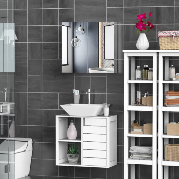 Wall Mounted Mirror Cabinet, Bathroom Medicine Cabinet with Mirror, 2 Doors and 3-tier Shelving, Silver
