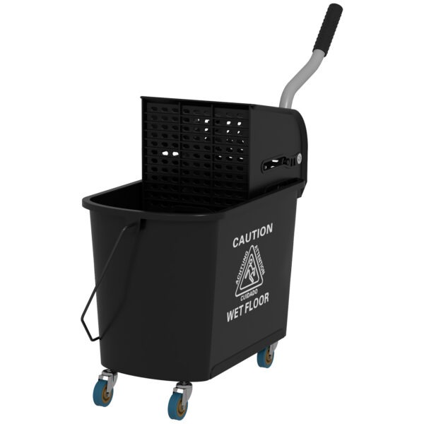 cf96a3194949d5d7b.jpg Compact Mop Bucket with Wringer, Mop Bucket on Wheels, 5 Gallon, Separate Dirty and Clean Water, Black