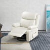 Leather Reclining Chair with Vibration Massage, Swivel Base, Rocking Function, Remote Control, Cream White