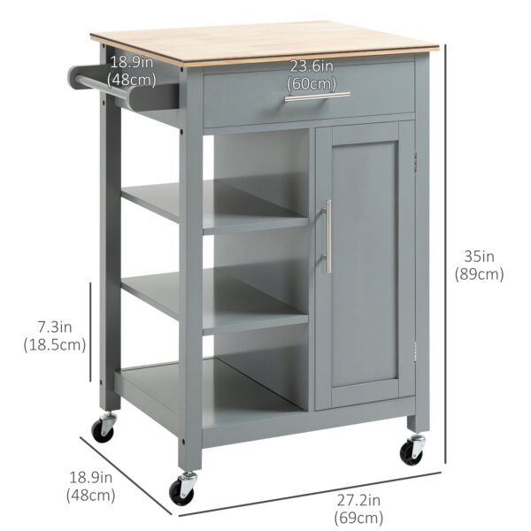 Kitchen Island, Compact Kitchen Cart on Wheels with Open Shelf & Storage Drawer for Dining Room, Kitchen, Grey
