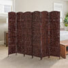 6ft Folding Room Divider, 6 Panel Wall Partition with Wooden Frame for Bedroom, Home Office, Brown