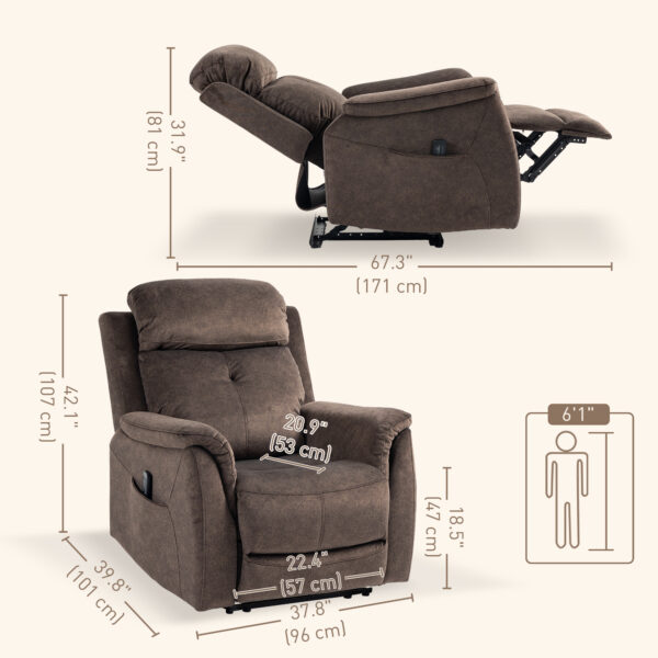 Manual Recliner Chair with Vibration Massage, Reclining Chair for Living Room with Side Pockets, Brown