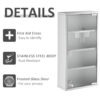 Wall Mount Medicine Cabinet, Bathroom Cabinet with 4 Tier Shelves, Stainless Steel Frame and Glass Door, Lockable with 2 Keys, Silver, 12" x 23.5"