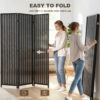Folding Privacy Screen, 3 Panel Room Divider, Freestanding Partition with Handwoven Bamboo and Pine Wood Frame, Black