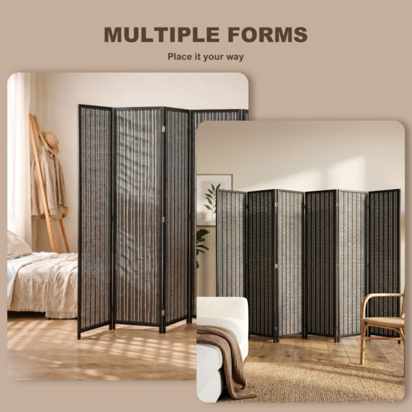 Folding Privacy Screen, 6 Panel Room Divider, Freestanding Partition with Handwoven Bamboo and Pine Wood Frame, Black