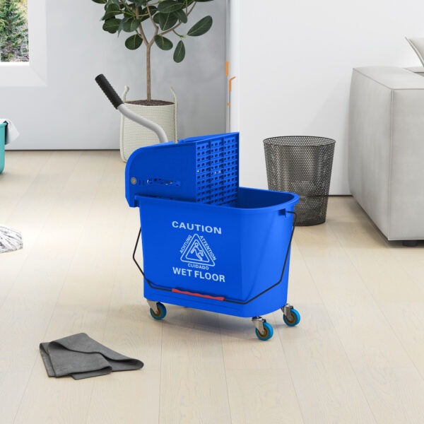 Compact Mop Bucket with Wringer, Mop Bucket on Wheels for Floor Cleaning, 5 Gallon, Separate Dirty and Clean Water, Blue