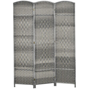 6 Ft Tall Folding Room Divider, 3 Panel Portable Privacy Screen, Hand-Woven Partition Wall Divider, Mixed Grey